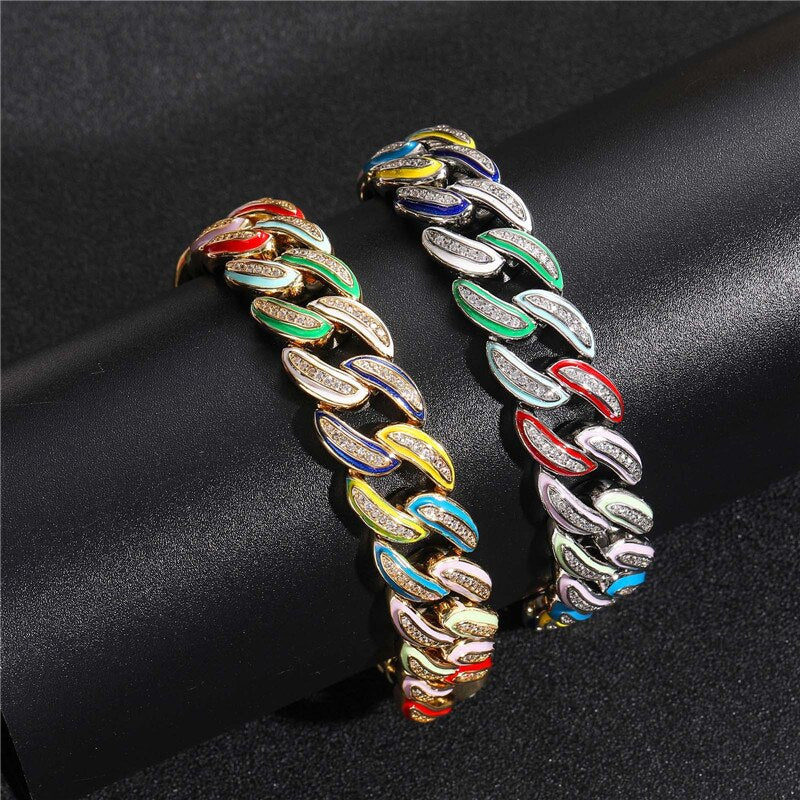 15mm | Tri Color Cuban Link Bracelet | Cuban Link Bracelet