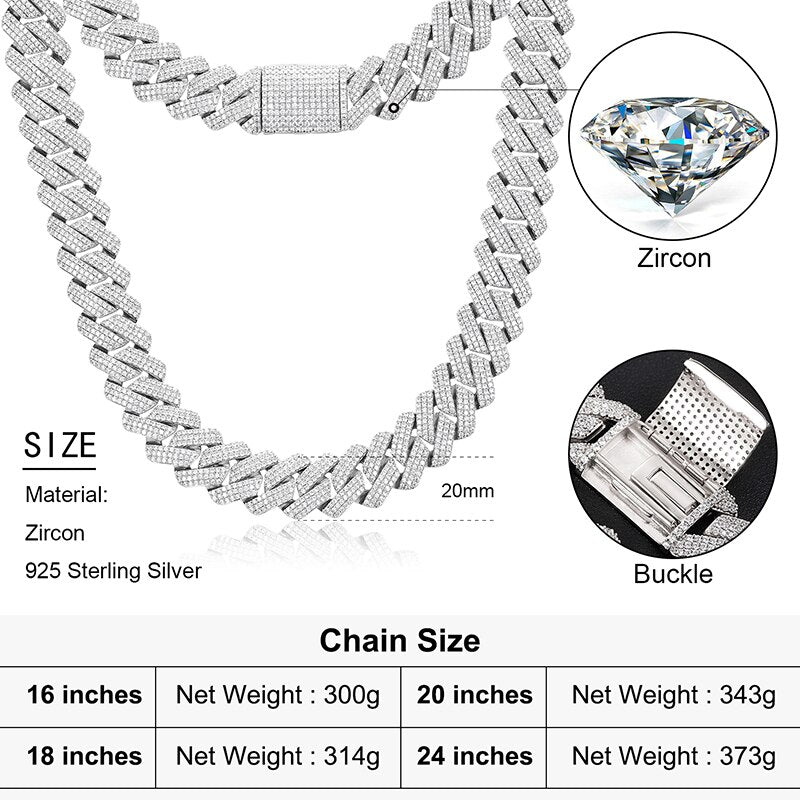 20mm | Sterling Silver Miami Cuban Link Chain | Cuban Link Chain Iced Out Real