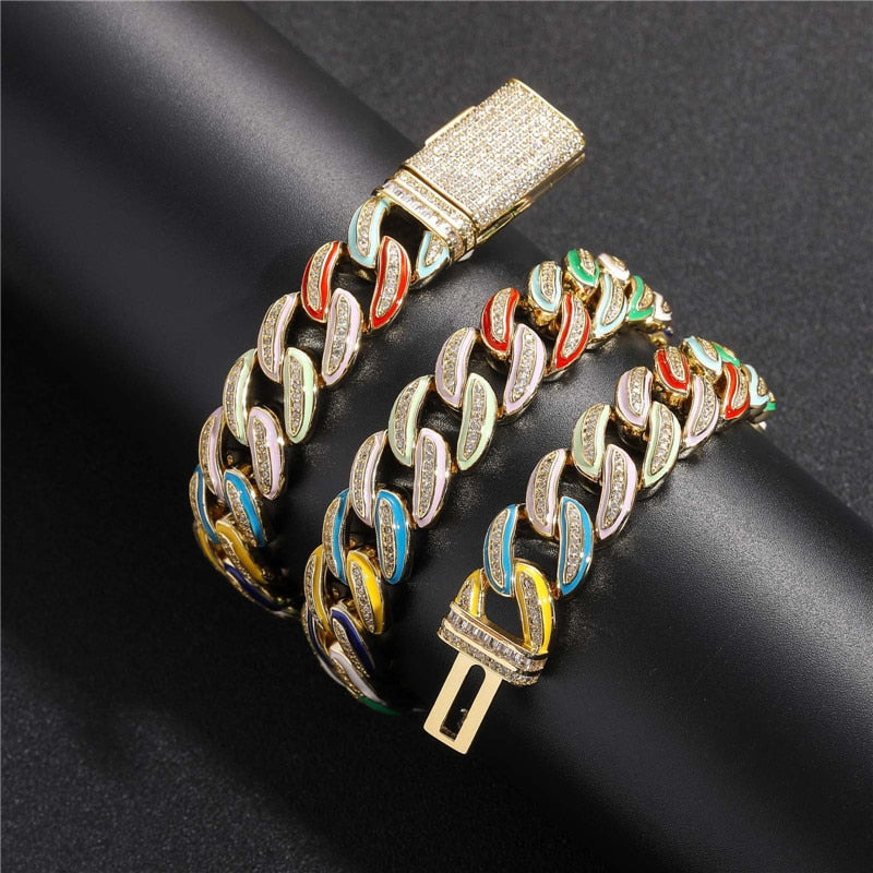 15mm | Rainbow Cuban Link Chain | Colorful Cuban Link Chain | Womens Cuban Link Chain