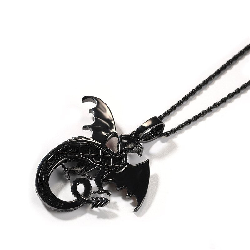 Dragon Pendant | Black Dragon  Pendant | Black Stainless Steel Dragon Pendant