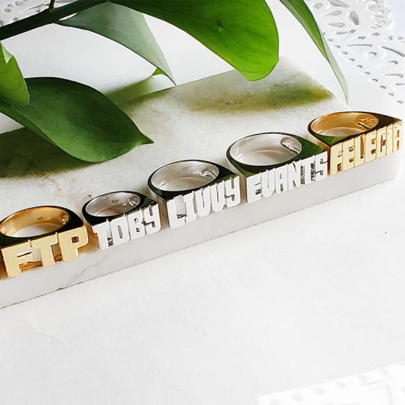 Customized Name Rings | Nameplate Ring | Hip Hop Rings | 18k Gold Plated Ring