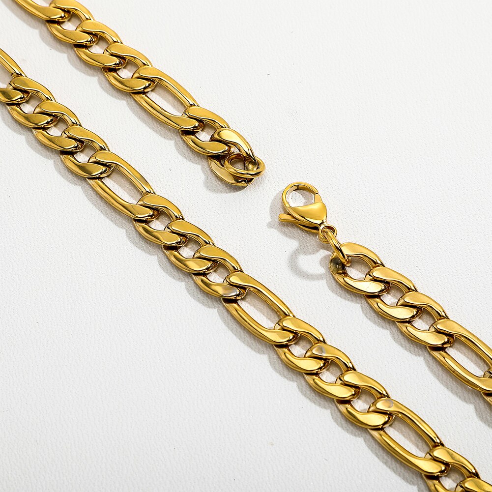 4mm - 9mm | Figaro Chain Gold | Figaro Link Chain | Mens Gold Figaro Chain | Stainless Steel Chain