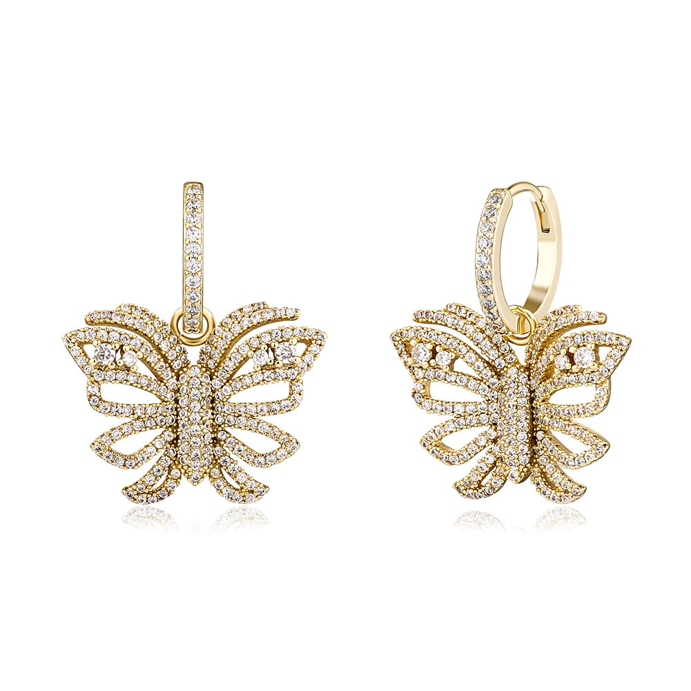 14k Gold | Butterfly Dangle Earrings | Dangling Butterfly Earrings