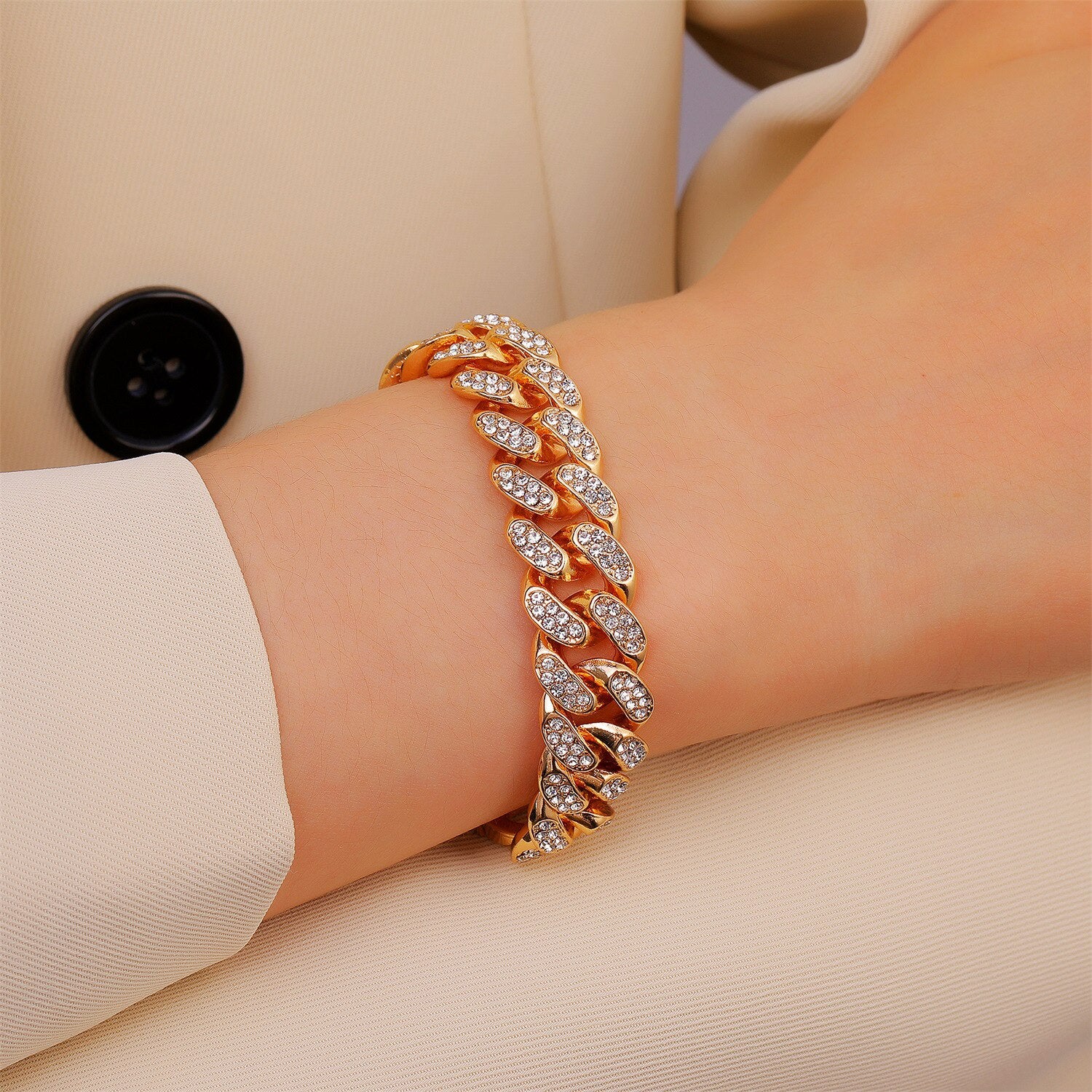 13mm Cuban Link Bracelet | Cuban Link Bracelet Gold Diamond | Diamond Miami Cuban Link Bracelet