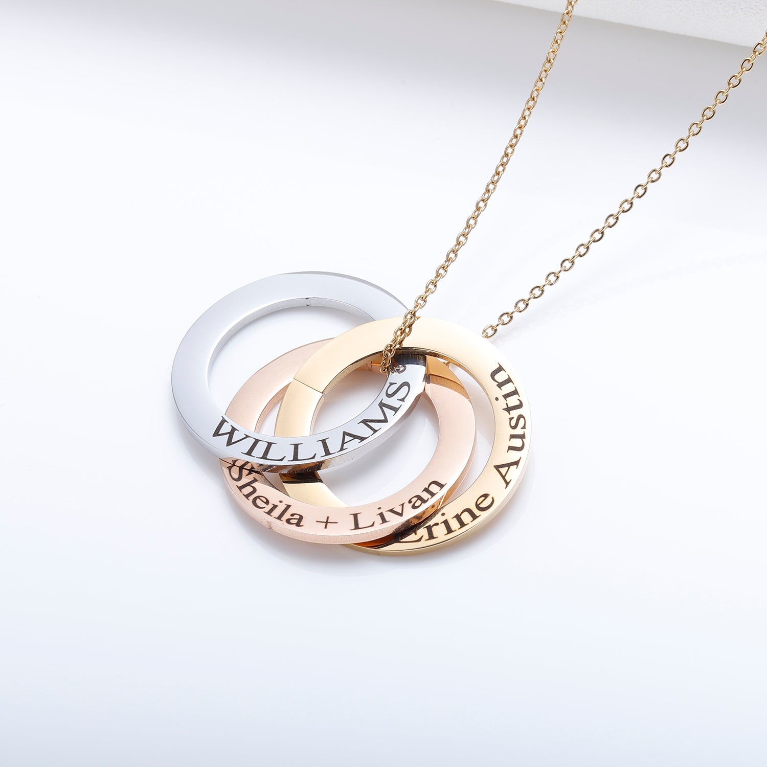 Russian Ring Necklace with Engraving | Three Circle Necklace - Julri Box