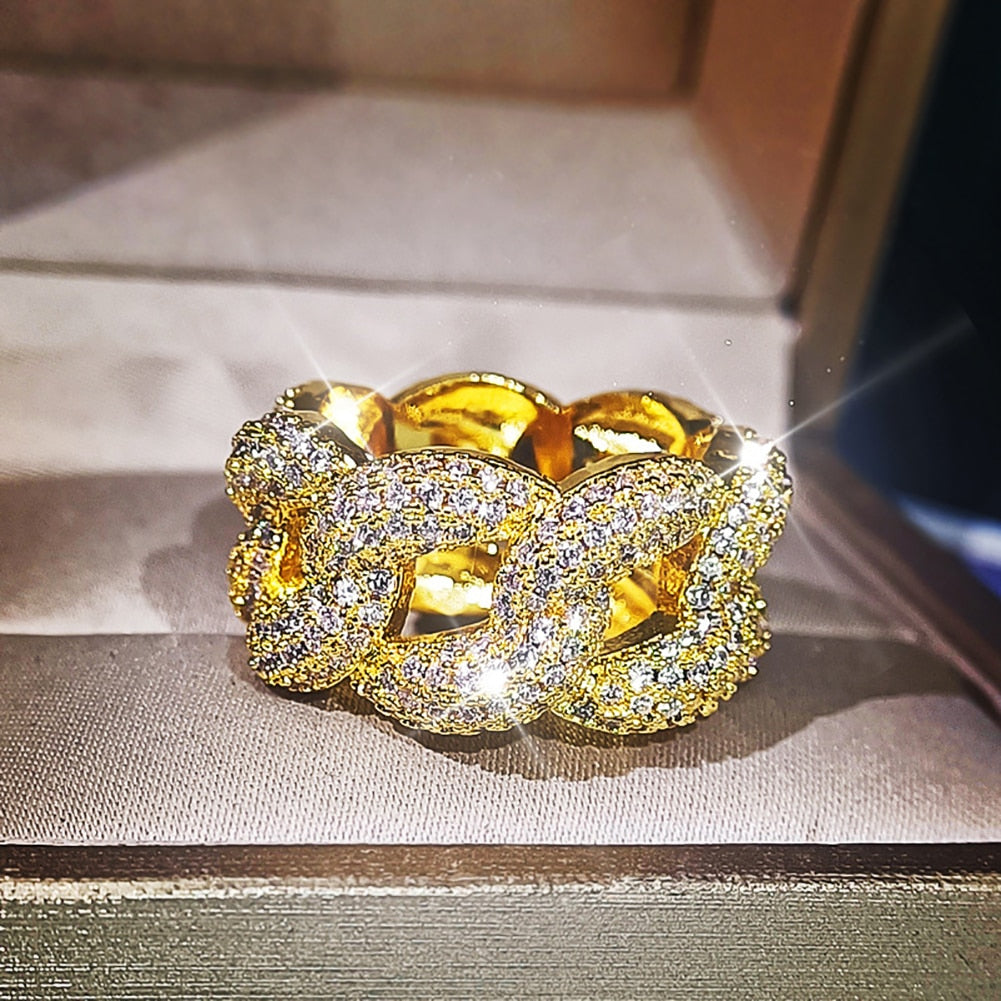 18k Gold | Cuban Link Ring | Diamond Cuban Link Ring