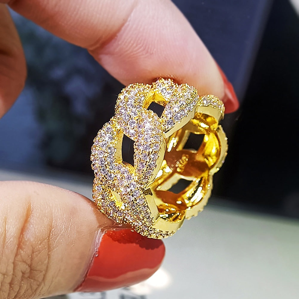 18k Gold | Cuban Link Ring | Diamond Cuban Link Ring