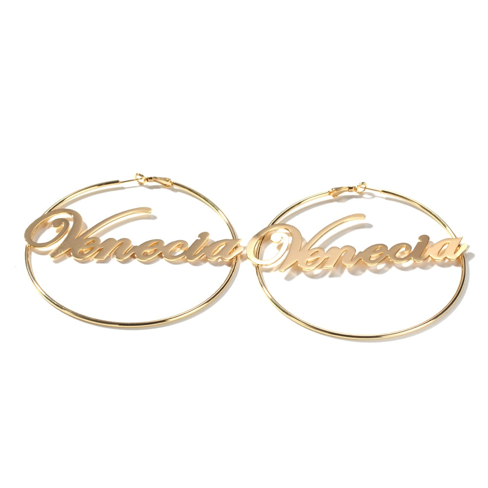 Personlaiced Name Hoop Earrings | Personlaiced Large Name Earrings