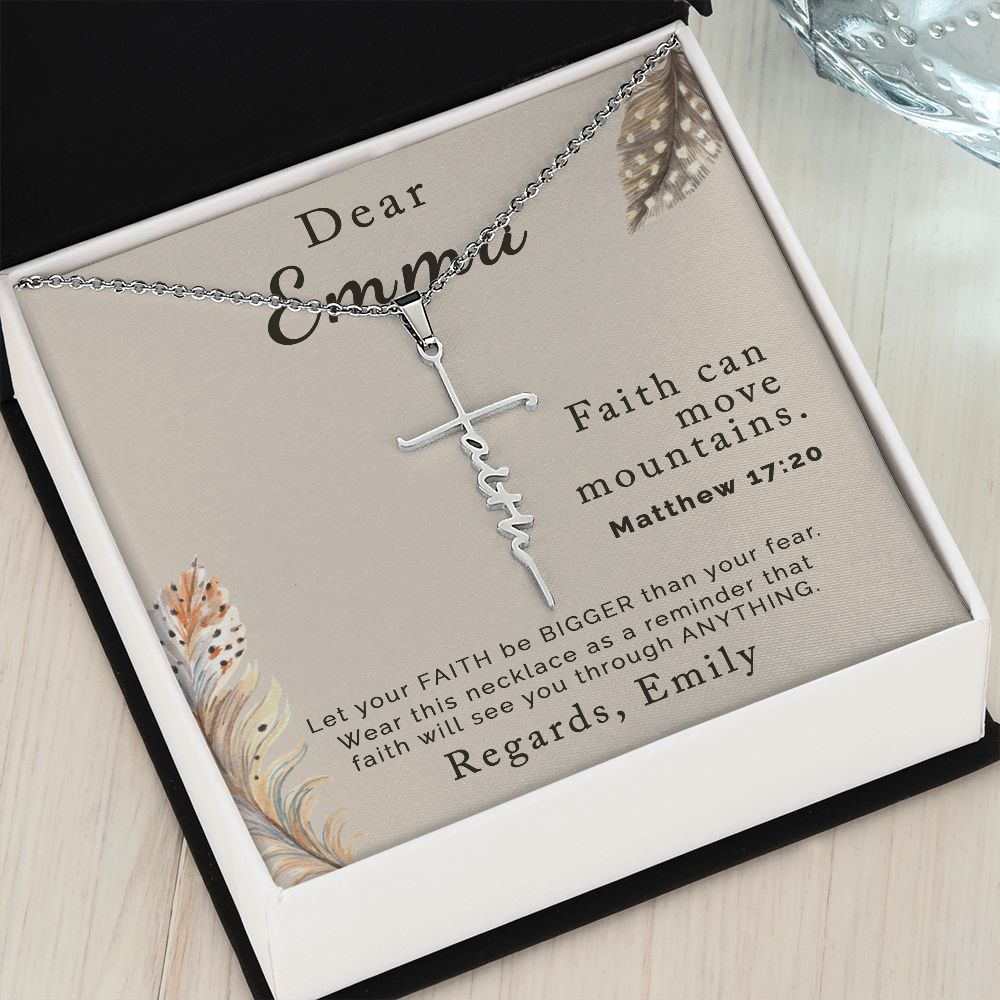 Faith Can Move Mountains | Personalized | Faith Cross Necklace - Julri Box