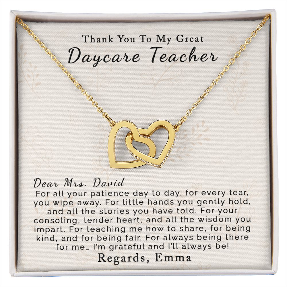 Daycare Teacher | Personalized | Interlocking Hearts Necklace - Julri Box