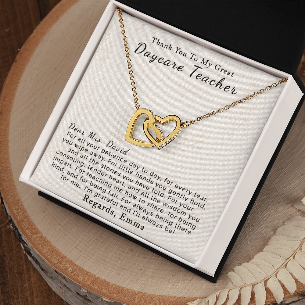 Daycare Teacher | Personalized | Interlocking Hearts Necklace - Julri Box