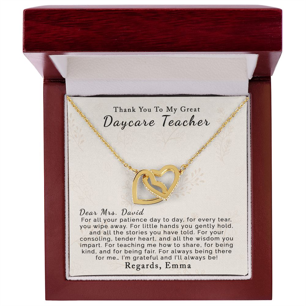 Daycare Teacher | Personalized | Interlocking Hearts Necklace - Julri Box