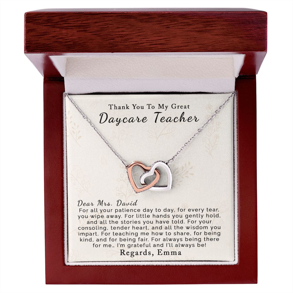 Daycare Teacher | Personalized | Interlocking Hearts Necklace - Julri Box