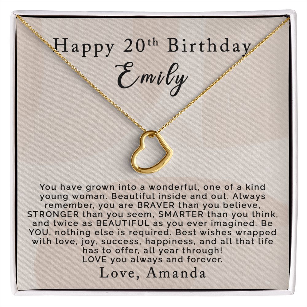 Happy 20th Birthday | Personalized | Delicate Heart Necklace - Julri Box