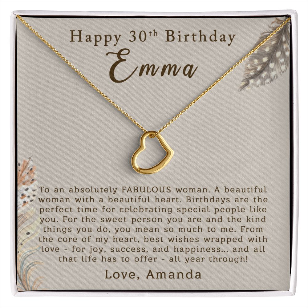 Happy 30th Birthday | Personalized | Delicate Heart Necklace - Julri Box