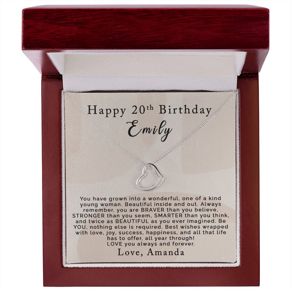 Happy 20th Birthday | Personalized | Delicate Heart Necklace - Julri Box