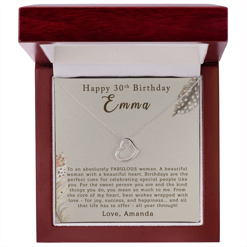 Happy 30th Birthday | Personalized | Delicate Heart Necklace - Julri Box