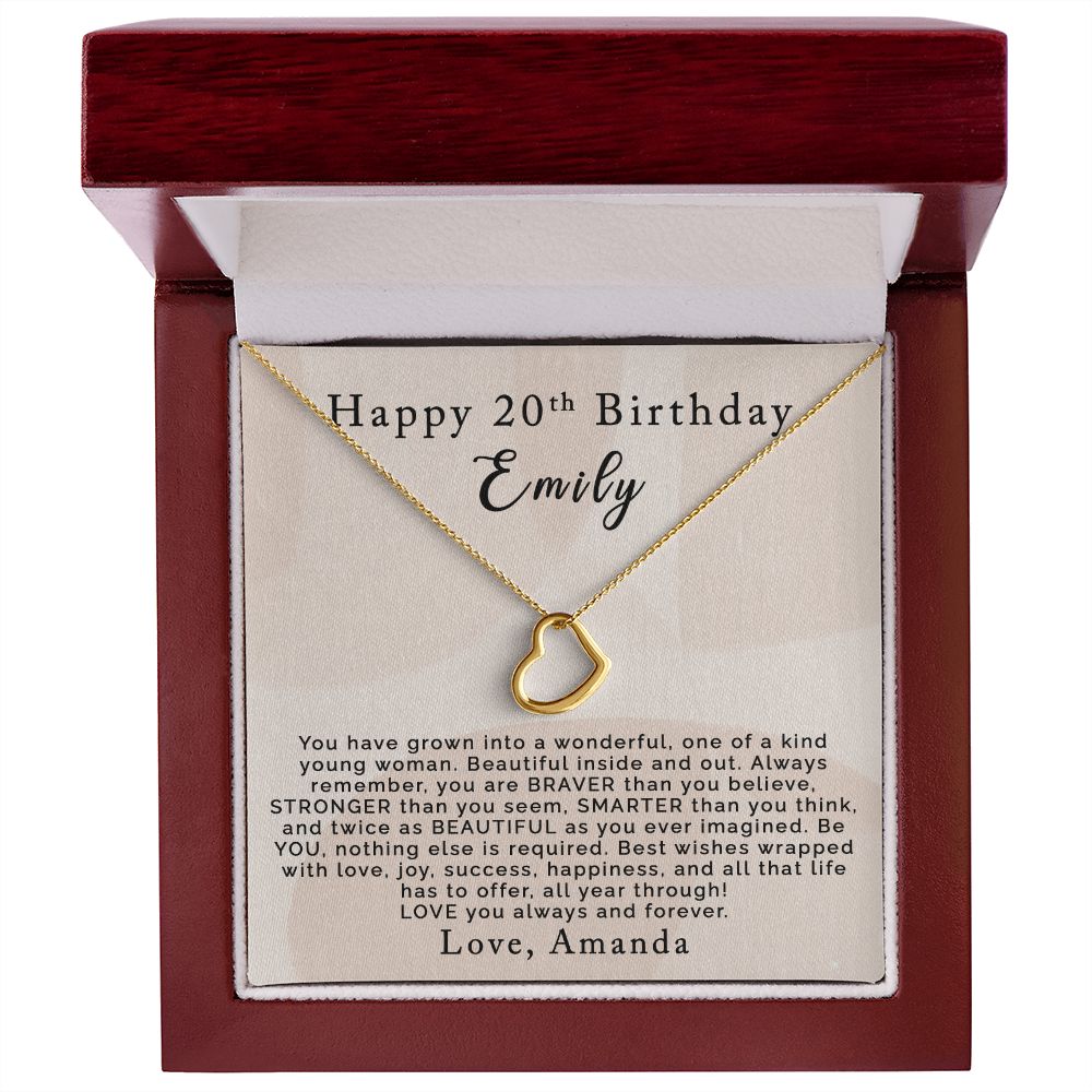 Happy 20th Birthday | Personalized | Delicate Heart Necklace - Julri Box