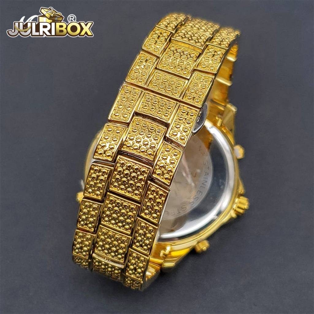 Big Luxury Watch | Mens Cuban 18K Gold Watches Strap Multiple Time