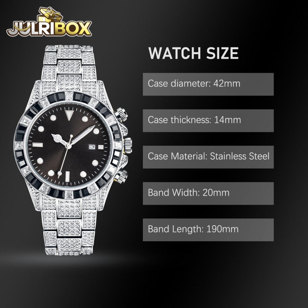 Luxury Classic Design Watch | Black Diamond Watches Iced Out Brands Mens Baguette For Sale