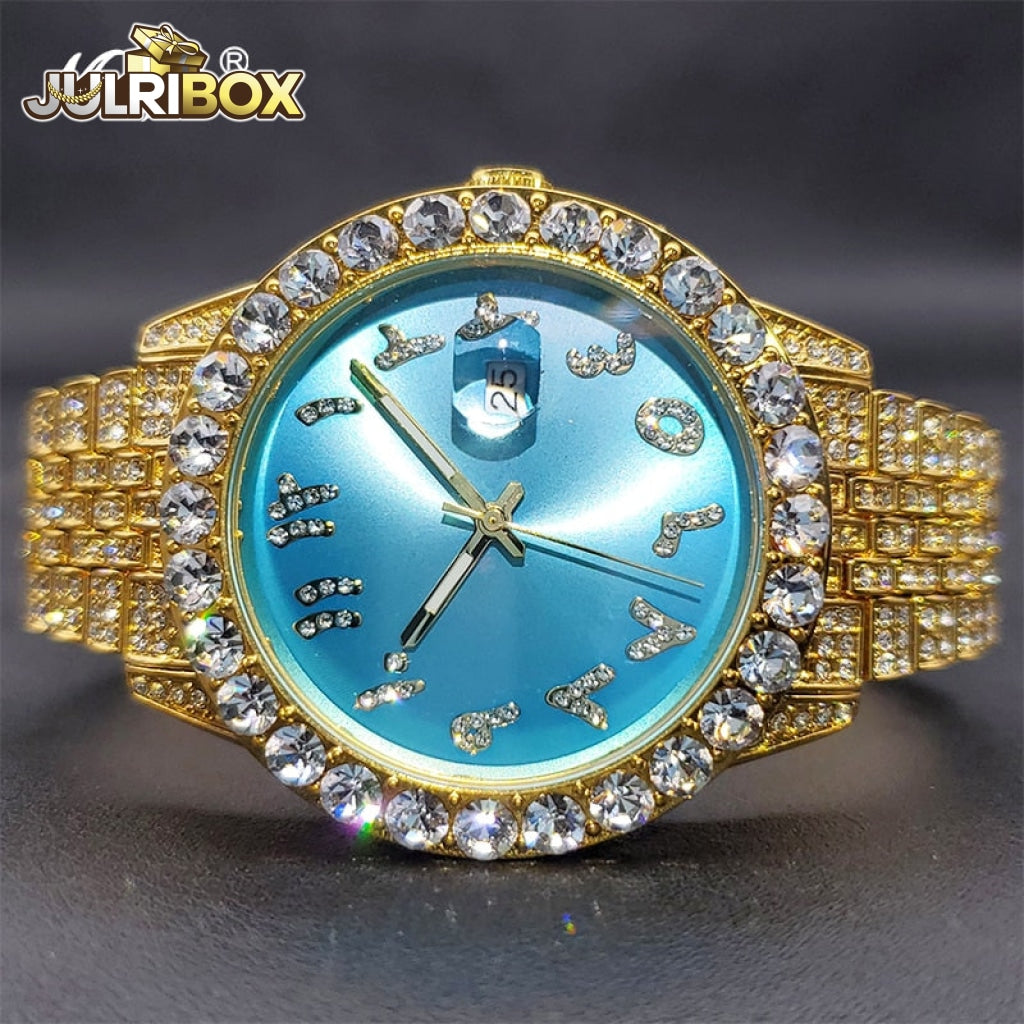 Luxury Elegant Watch | Designer Brand Iced Out Diamond 3066Lblue-Gold