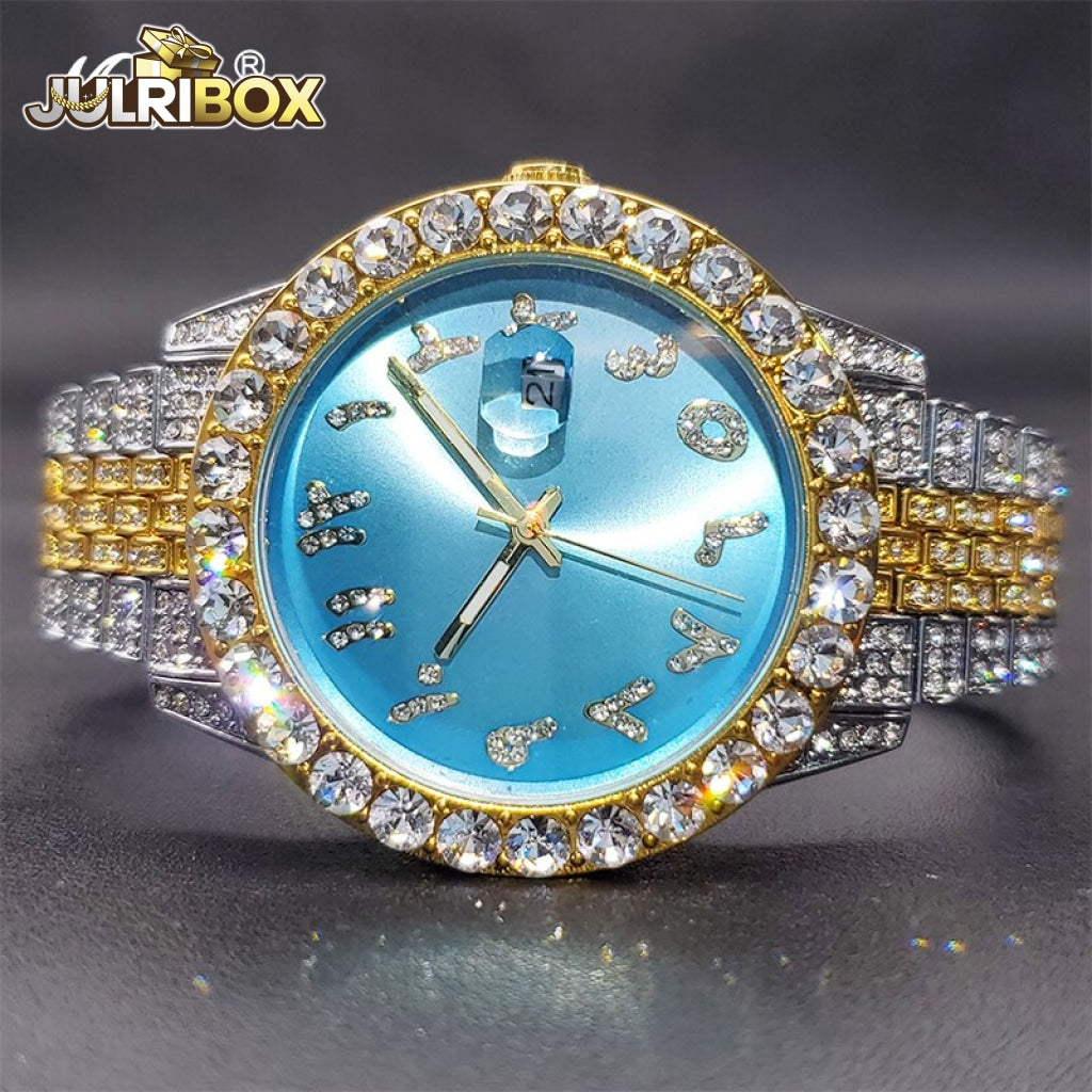 Luxury Elegant Watch | Designer Brand Iced Out Diamond 3066Lblue-Goldsilver