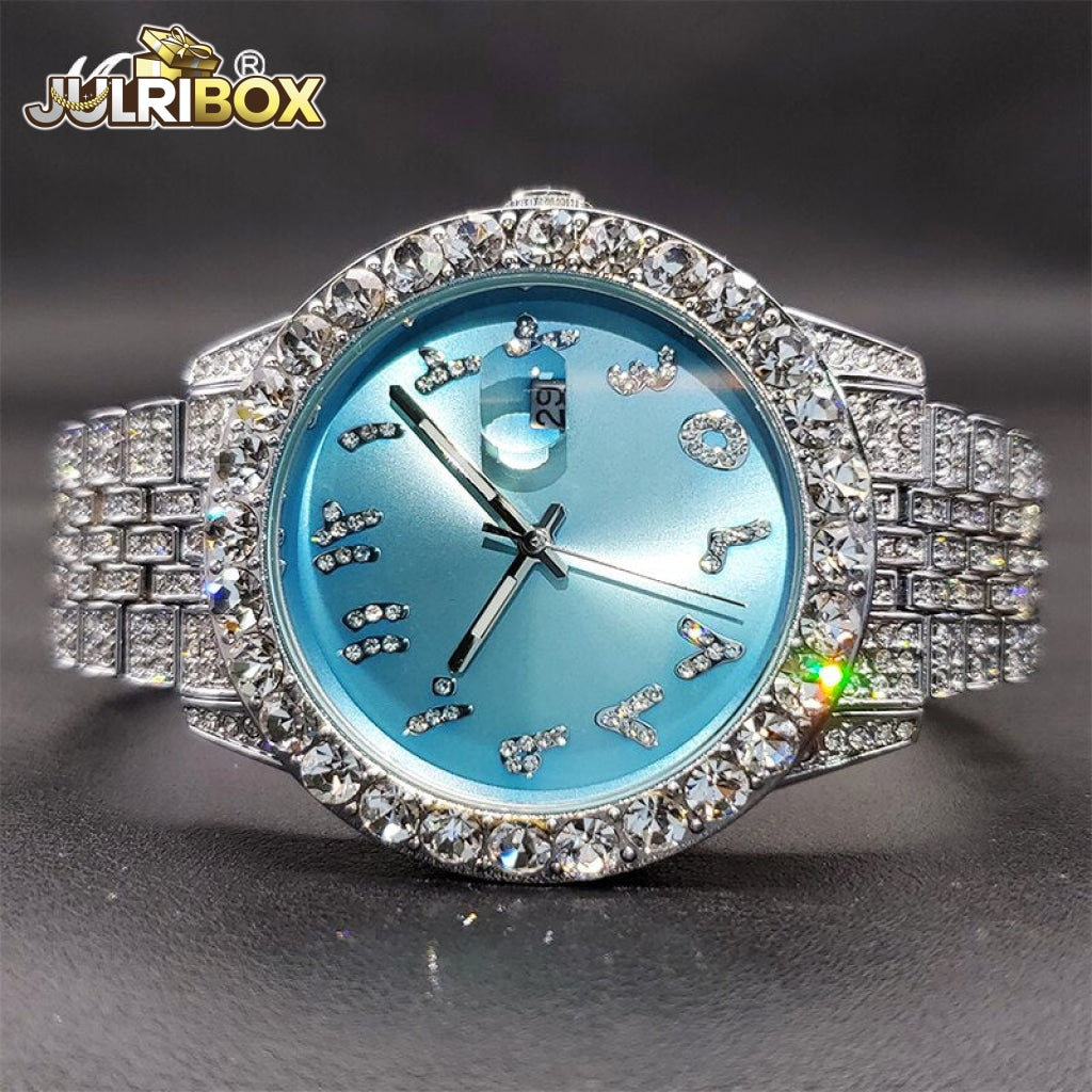 Luxury Elegant Watch | Designer Brand Iced Out Diamond 3066Lblue-Silver