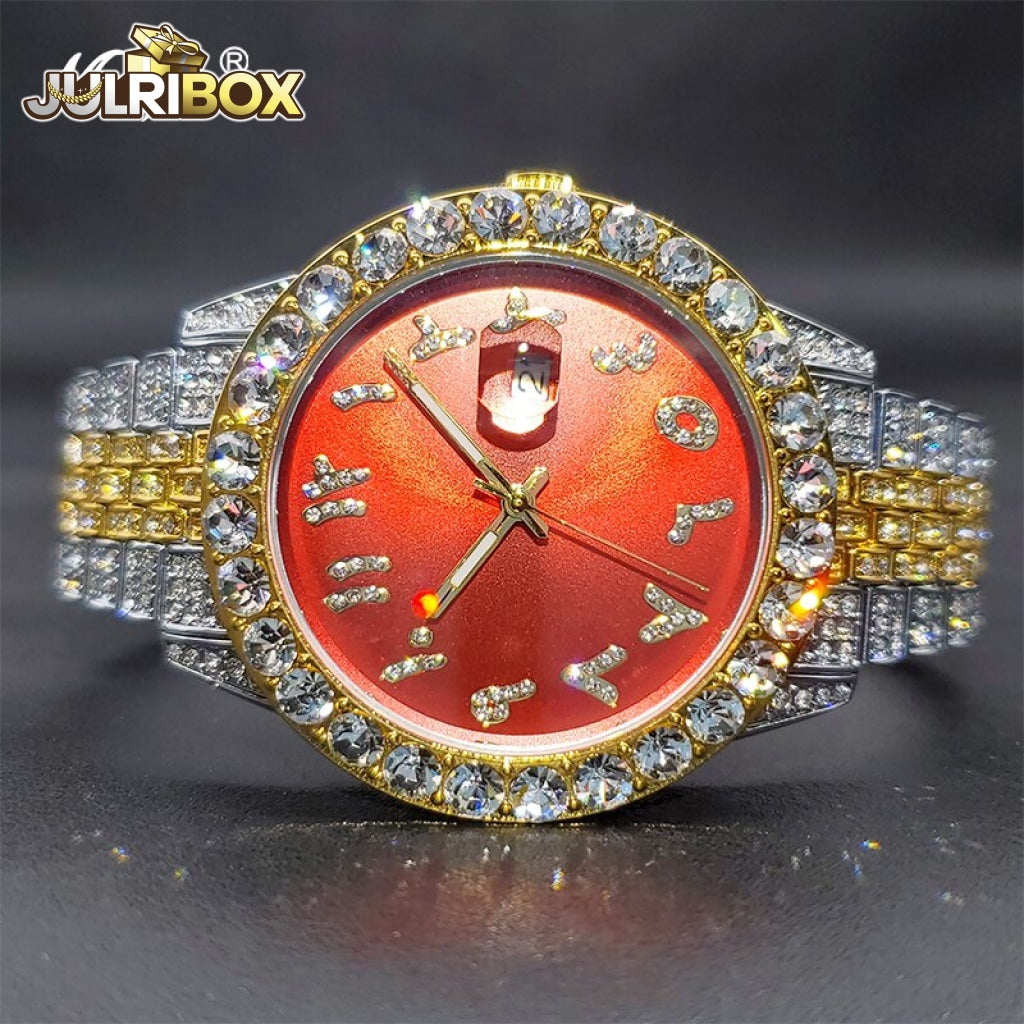 Luxury Elegant Watch | Designer Brand Iced Out Diamond 3066Red-Goldsilver