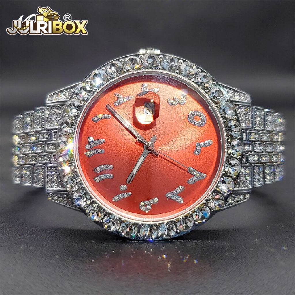 Luxury Elegant Watch | Designer Brand Iced Out Diamond 3066Red-Silver