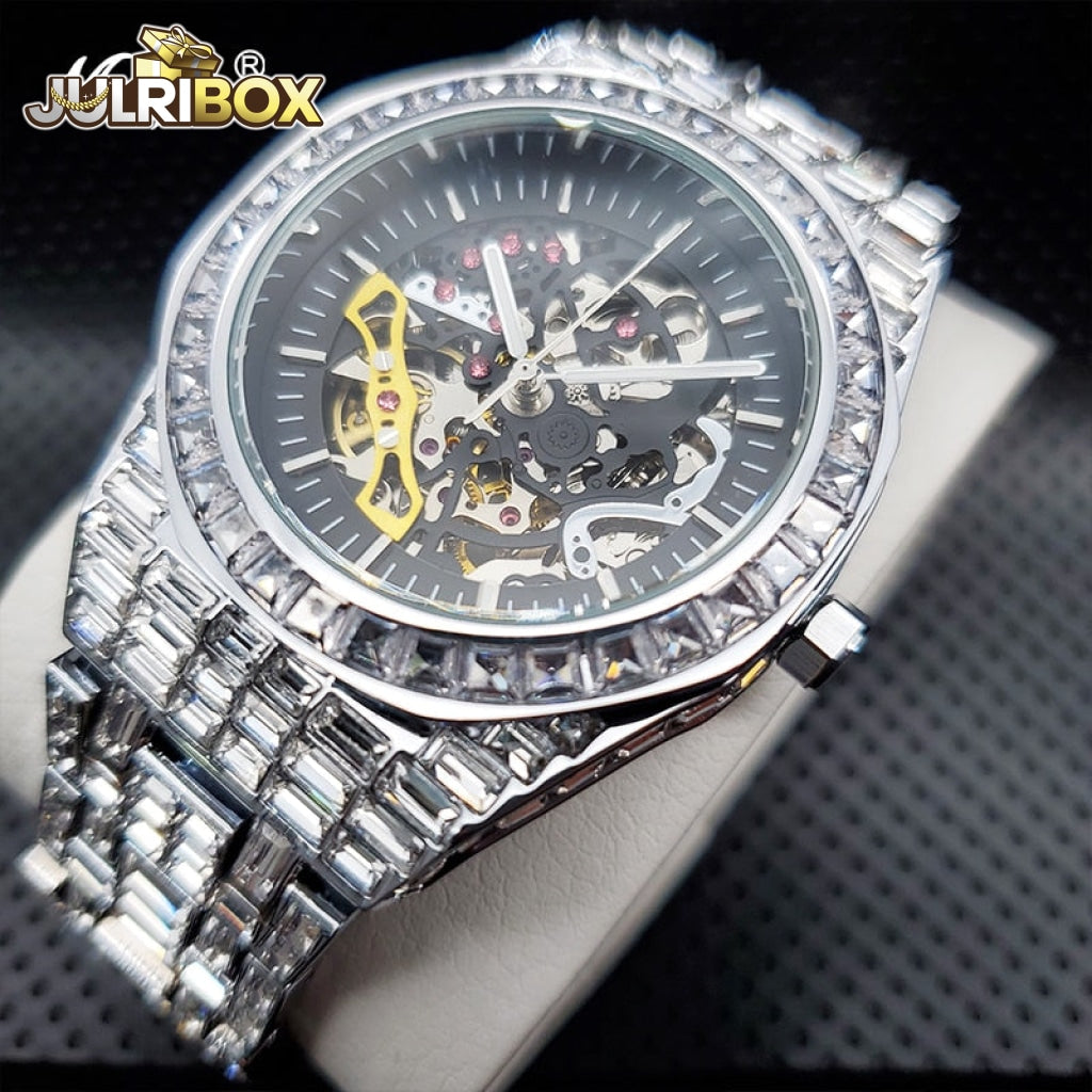 Luxury Skeleton Watch | With Baguette Bezel Bracelet Mechanical Top Brand Wristwatches Ice Out