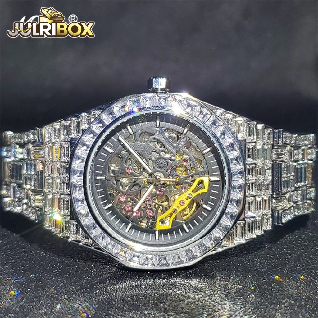 Luxury Skeleton Watch | With Baguette Bezel Bracelet Mechanical Top Brand Wristwatches Ice Out