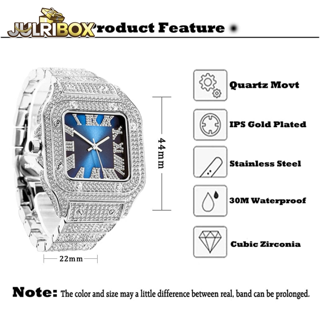 Square Watch | Ice Out Diamond Hip Hop Sunburst Dial Waterproof Quartz Watches