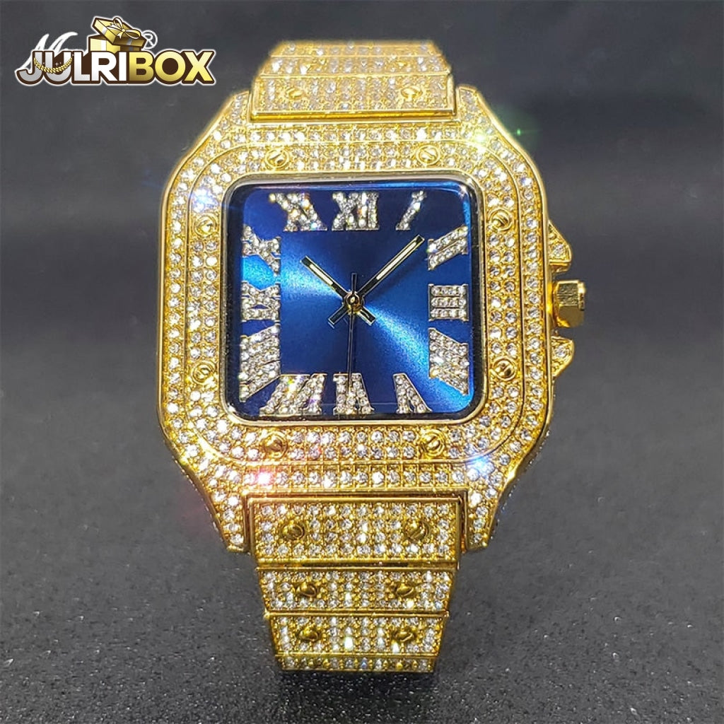 Square Watch | Ice Out Diamond Hip Hop Sunburst Dial Waterproof Quartz Watches V324-Gb