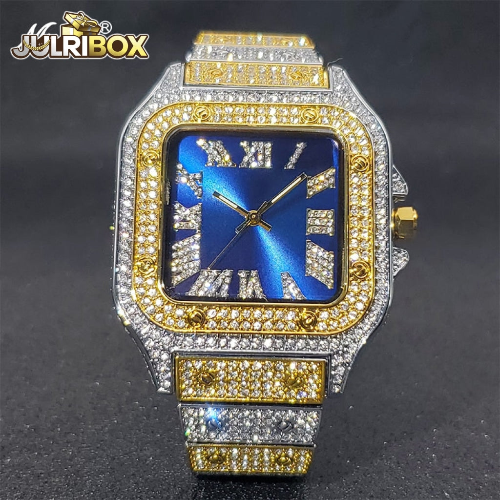 Square Watch | Ice Out Diamond Hip Hop Sunburst Dial Waterproof Quartz Watches V324-Gsb