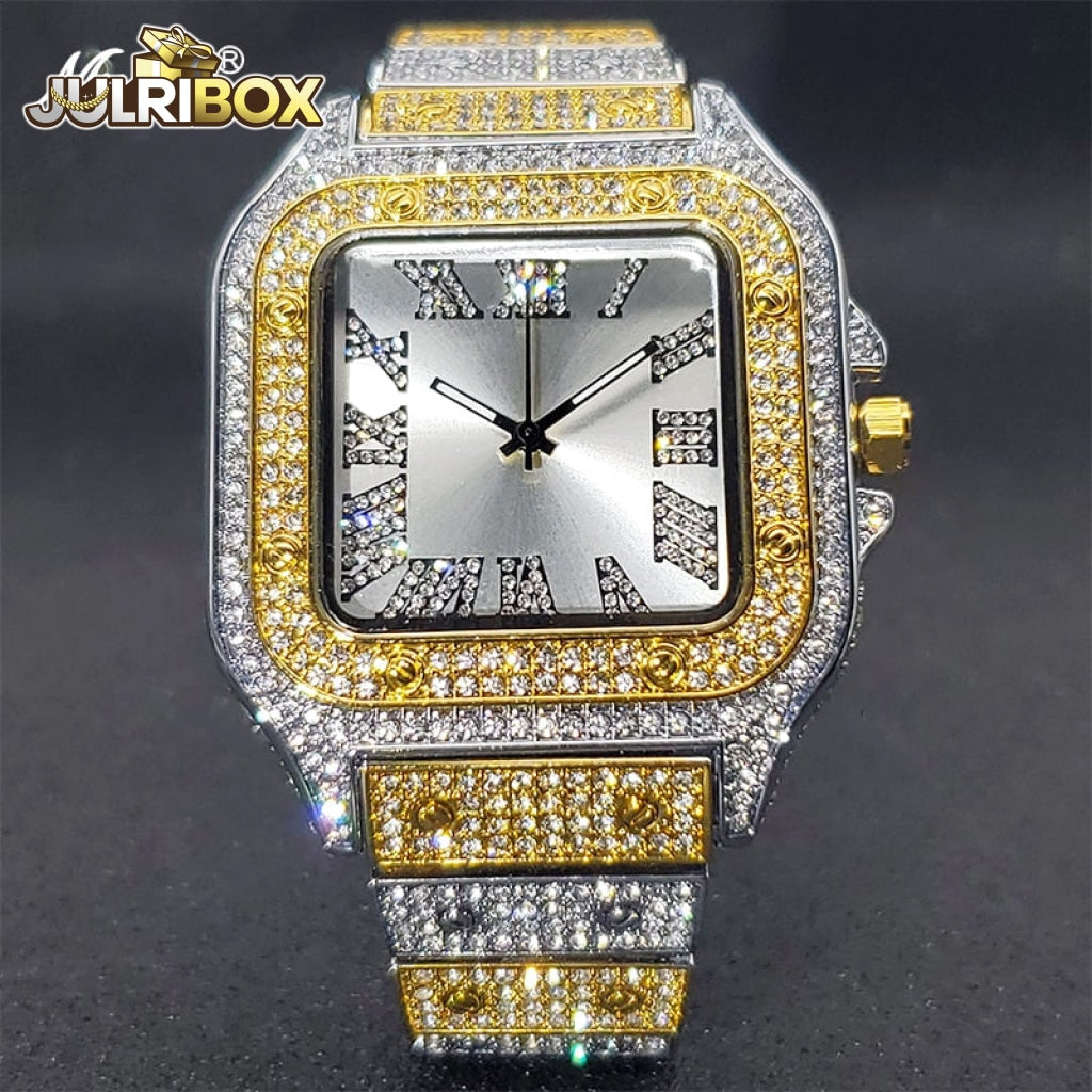 Square Watch | Ice Out Diamond Hip Hop Sunburst Dial Waterproof Quartz Watches V324-Gsw