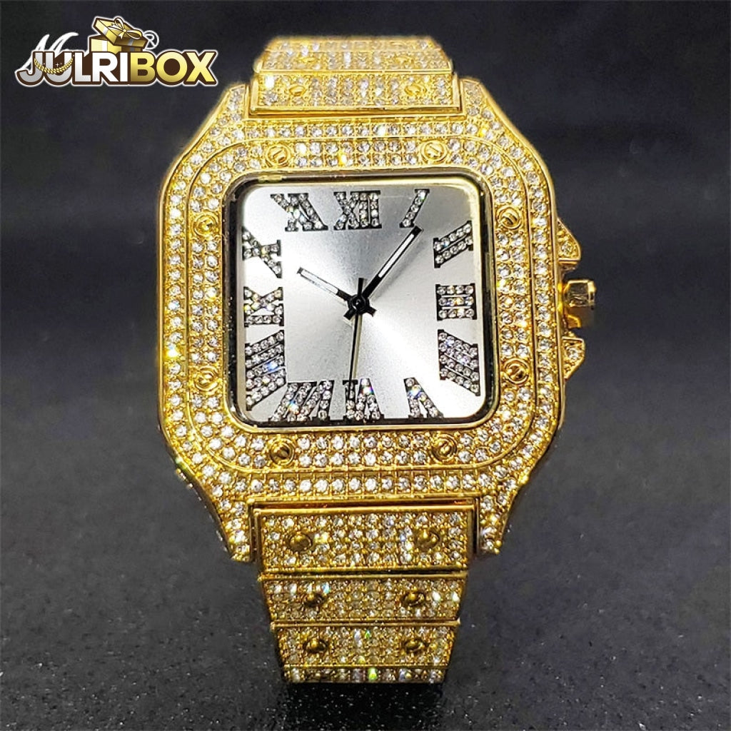 Square Watch | Ice Out Diamond Hip Hop Sunburst Dial Waterproof Quartz Watches V324-Gw