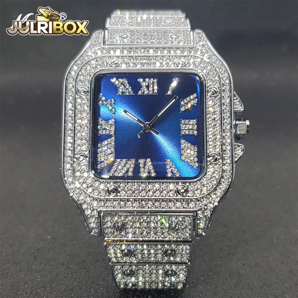 Square Watch | Ice Out Diamond Hip Hop Sunburst Dial Waterproof Quartz Watches V324-Sb