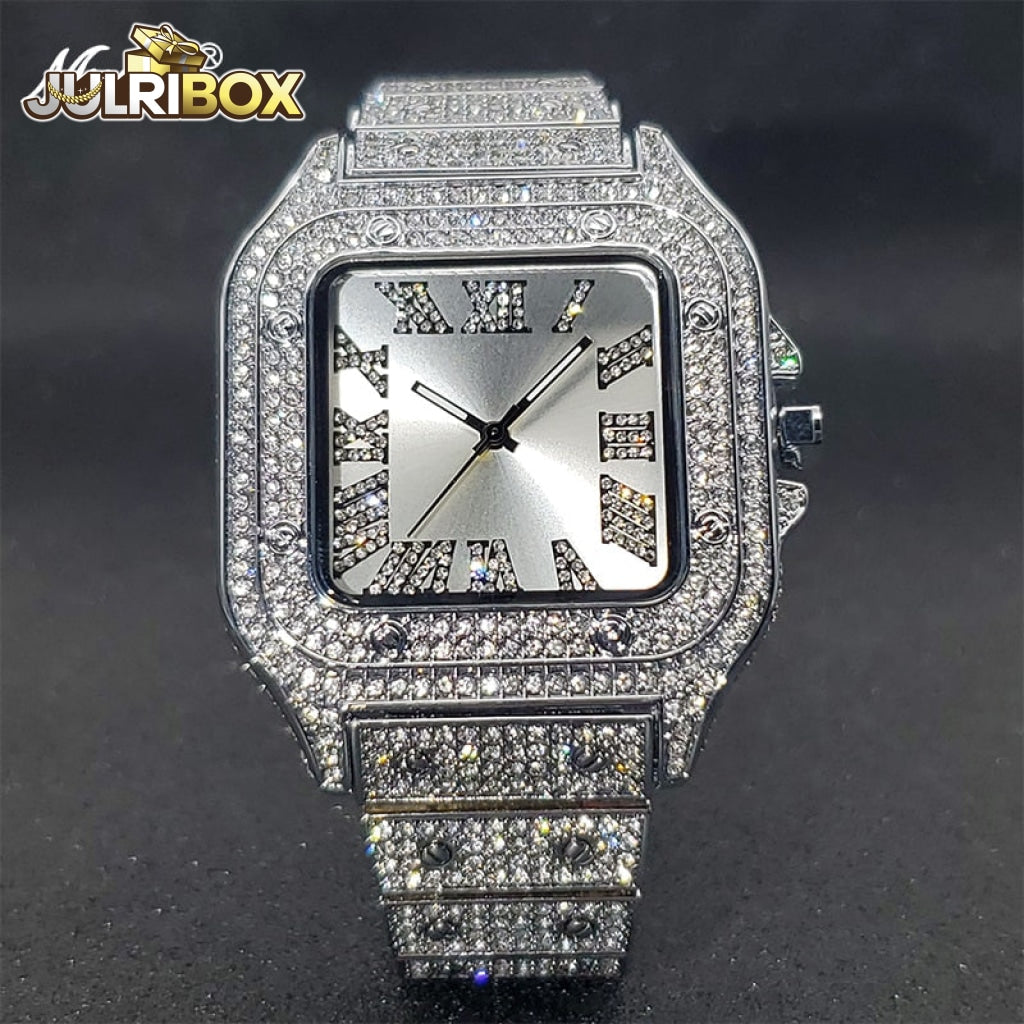 Square Watch | Ice Out Diamond Hip Hop Sunburst Dial Waterproof Quartz Watches V324-Sw